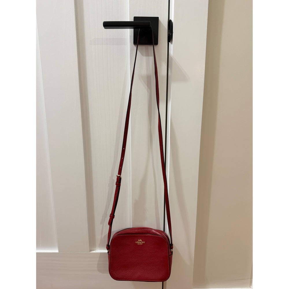 Coach Red Pebbled Leather Mini Camera Crossbody Bag Gold Logo 87734 Excellent! - Picture 4 of 9
